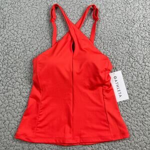 Athleta Crossed Tankini Swim Top Vermillion Orange Red Size XS Support Built In